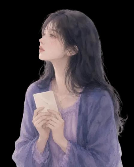 편지를 품고 왼쪽의 편지지를 바라보는 그레이스 수채화 일러스트